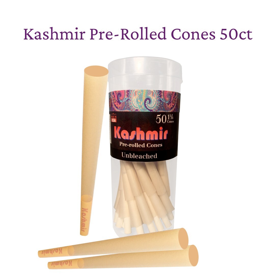 Kashmir Cones Classic 1-1/4 Size | 50 Pack | Natural Pre Rolled Rolling Papers