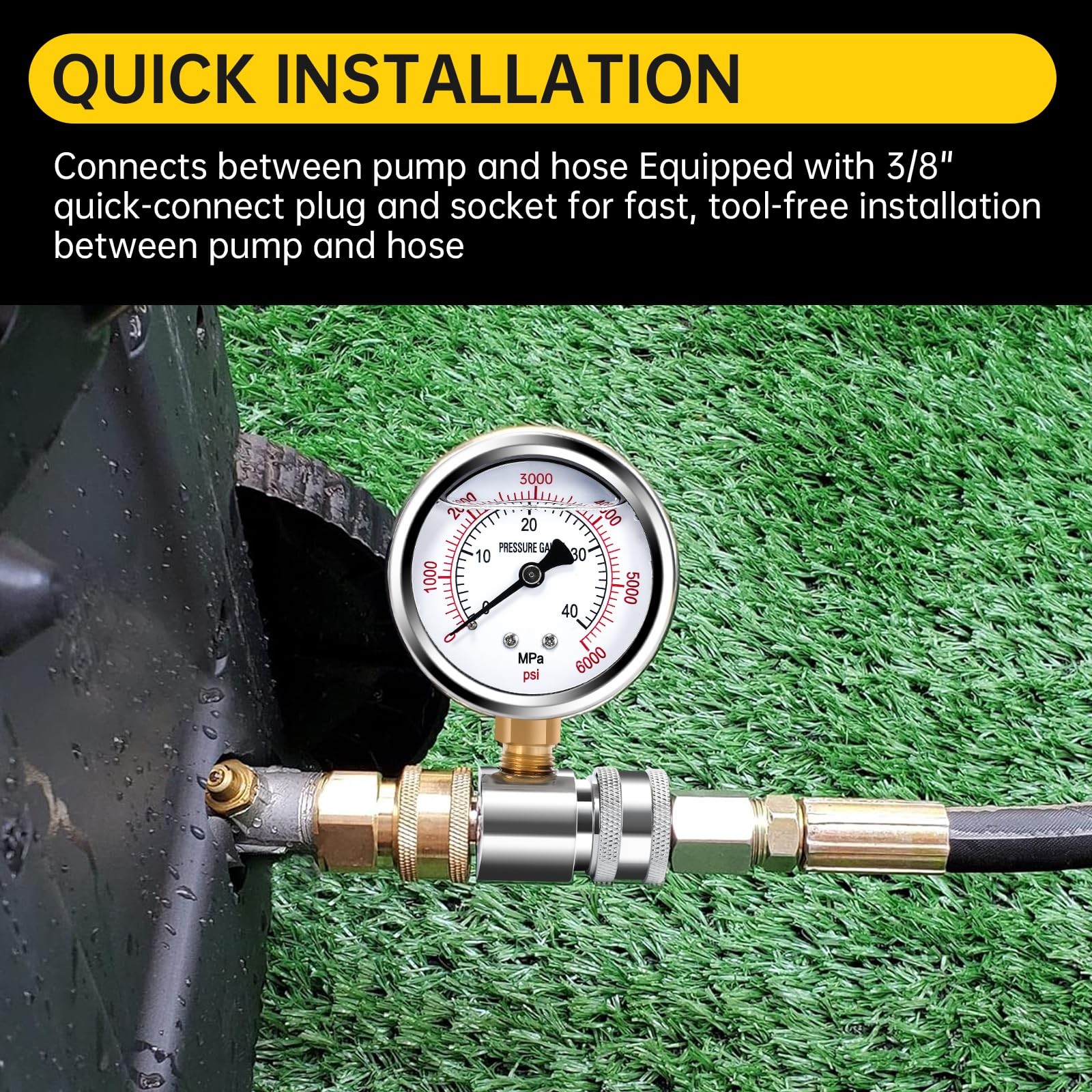 Pressure Washer Gauge 3/8 Inch Quick Connect Heavy-Duty New