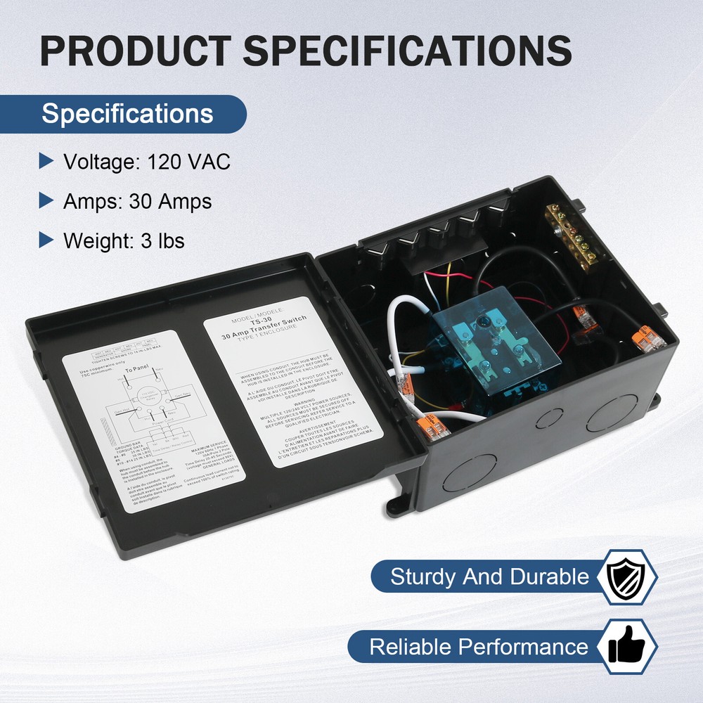 For Inverter TS-30 30 Amp Automatic Transfer Switch Black