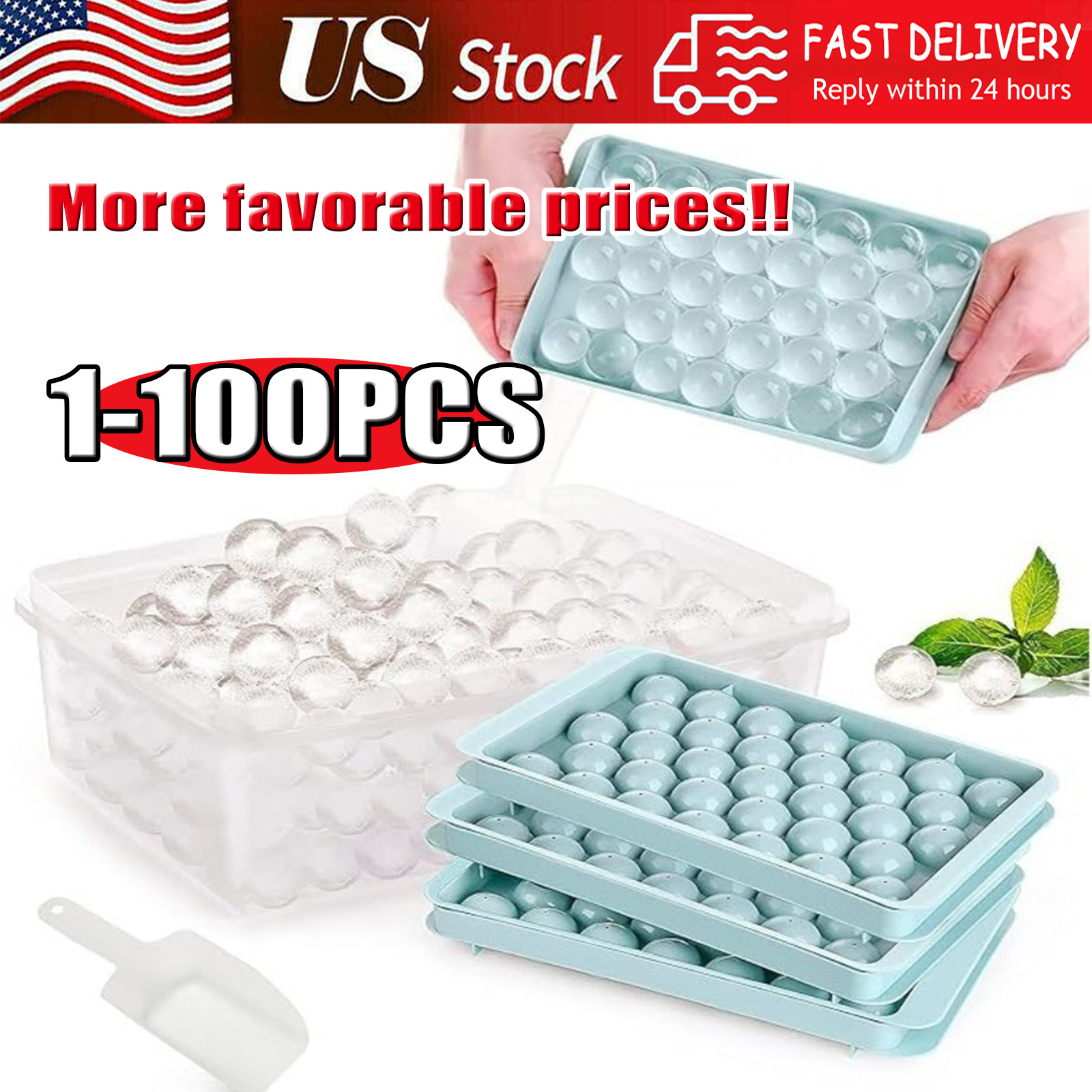 DIY Round Ice Cube Ball Maker PP Tray Silicone Sphere Mold Bar Whiskey Cocktails