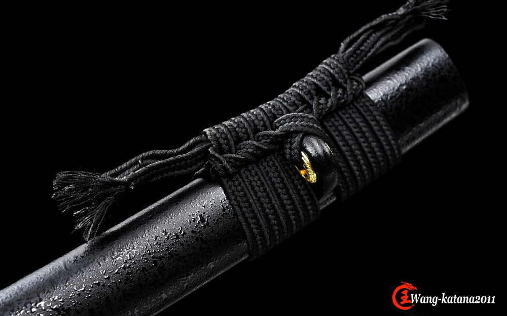 All Black Functional Sharp Japanese Samurai Katana Sword Damascus Folded Steel