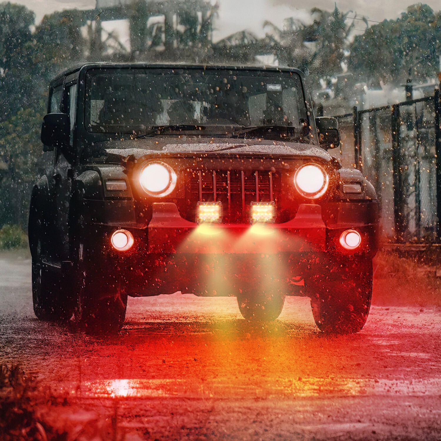 Nilight 4" LED Light Pod Red Triple Row 2PCS 60W Flood Spot Combo Lights