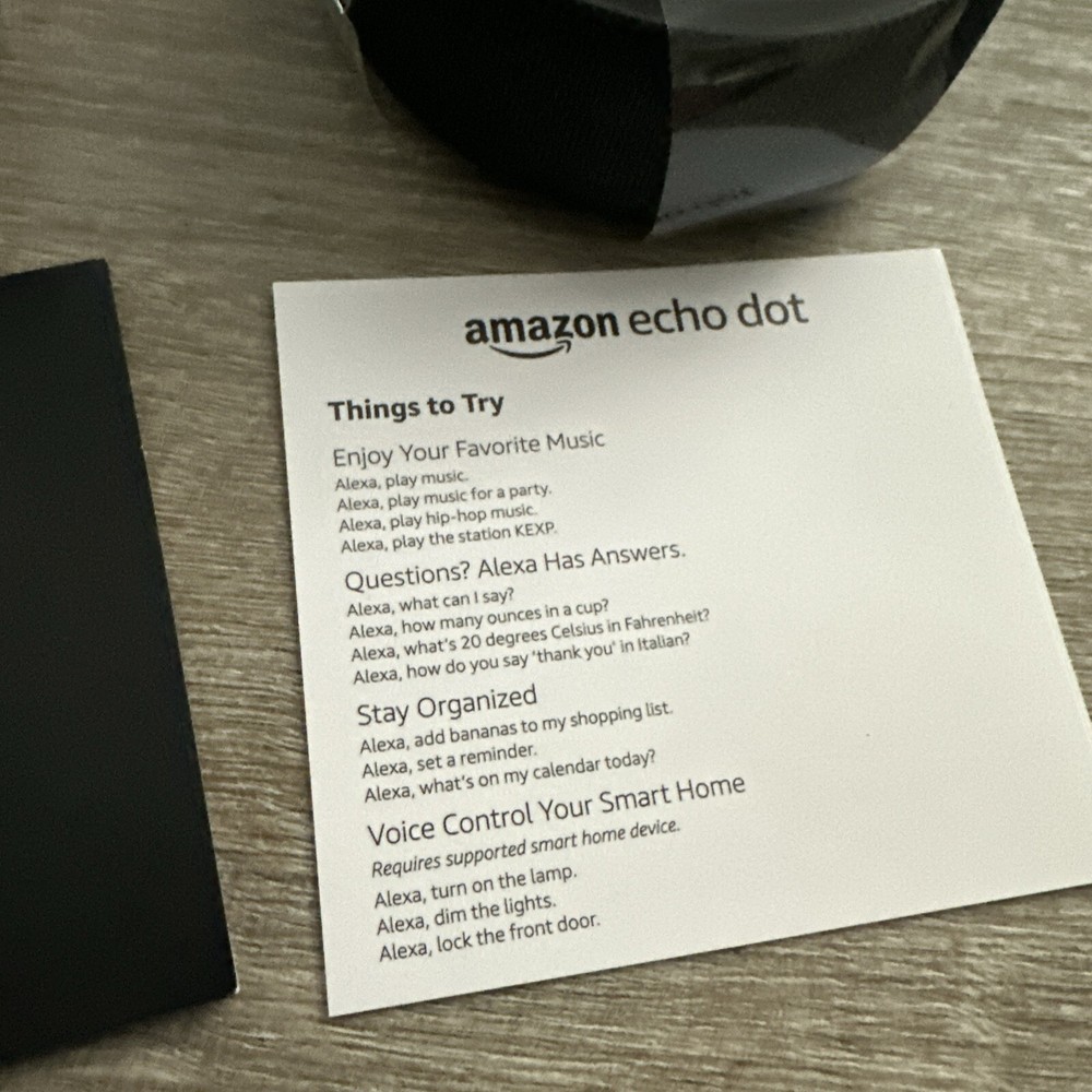 Amazon Echo Dot, Smart Speaker - Charcoal New! Open Box! Never Used!