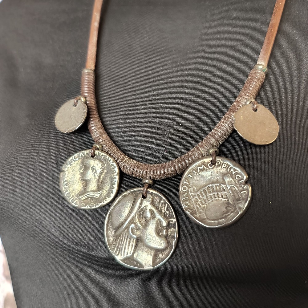 Tribal Coin Leather Necklace