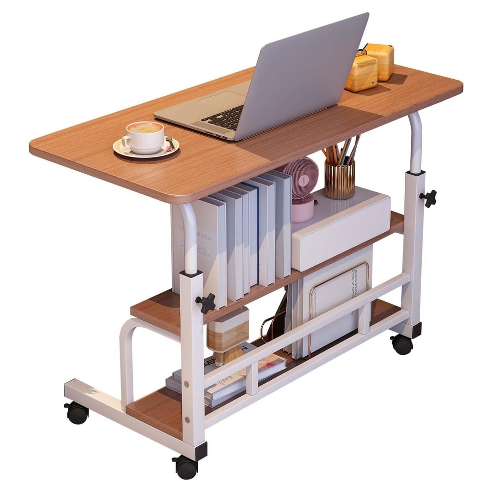Portable Adjustable Height Mobile Computer Standing Laptop Desk Rolling on Wheel