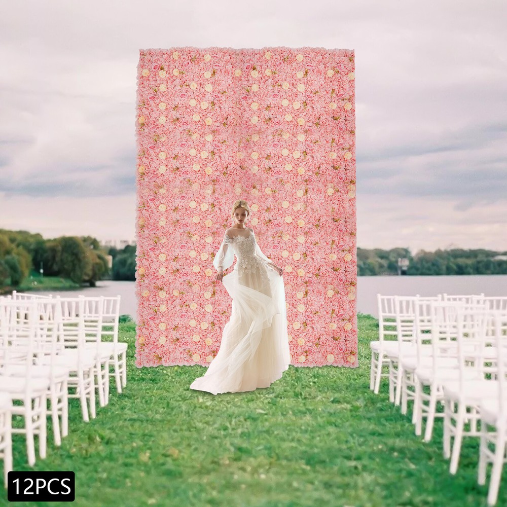 12pcs Flower Wall Panel Artificial Flower Wall Background Silk Rose Wedding