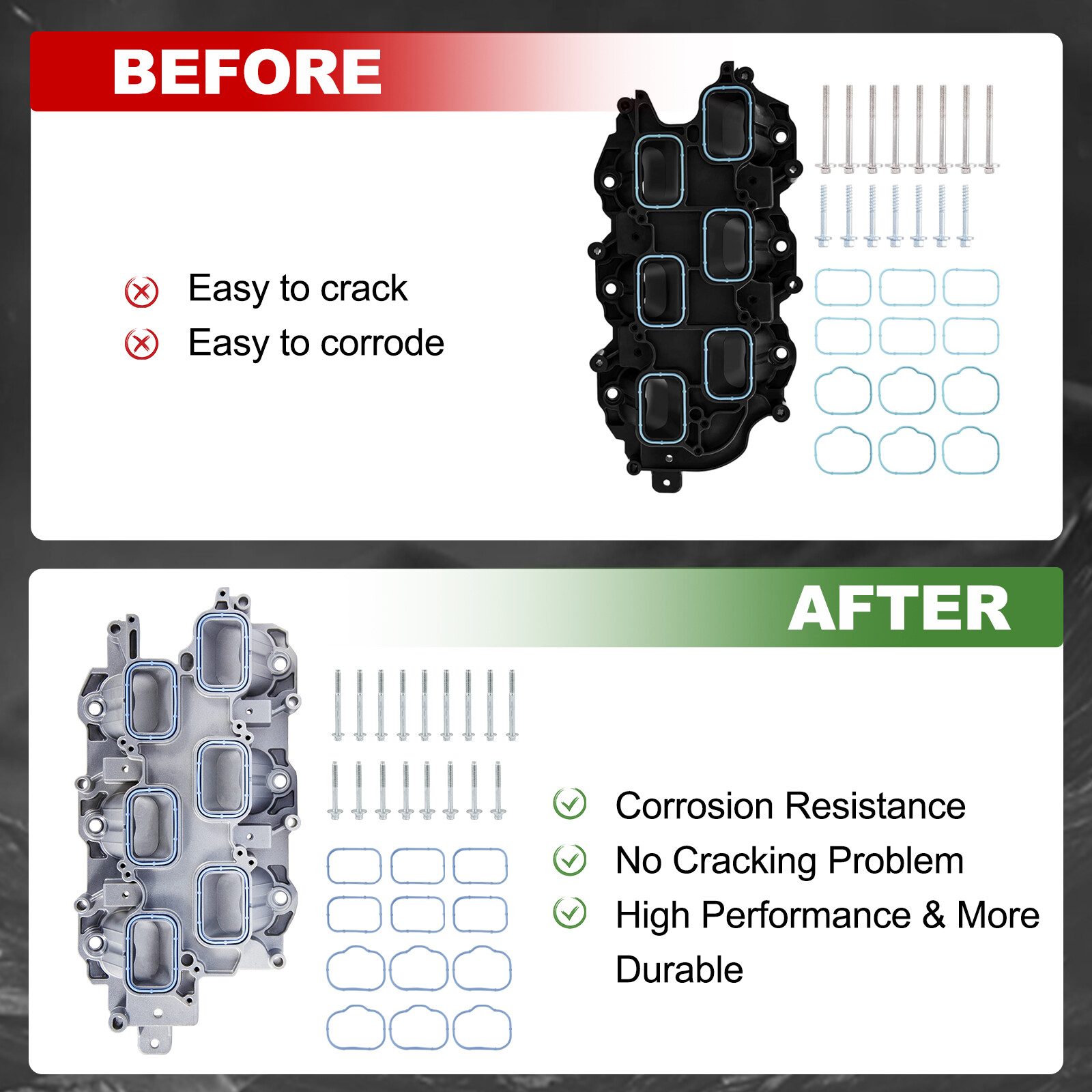 Full Aluminum Lower Intake Manifold For 2011-2020 Chrysler Dodge RAM Jeep V6 3.6