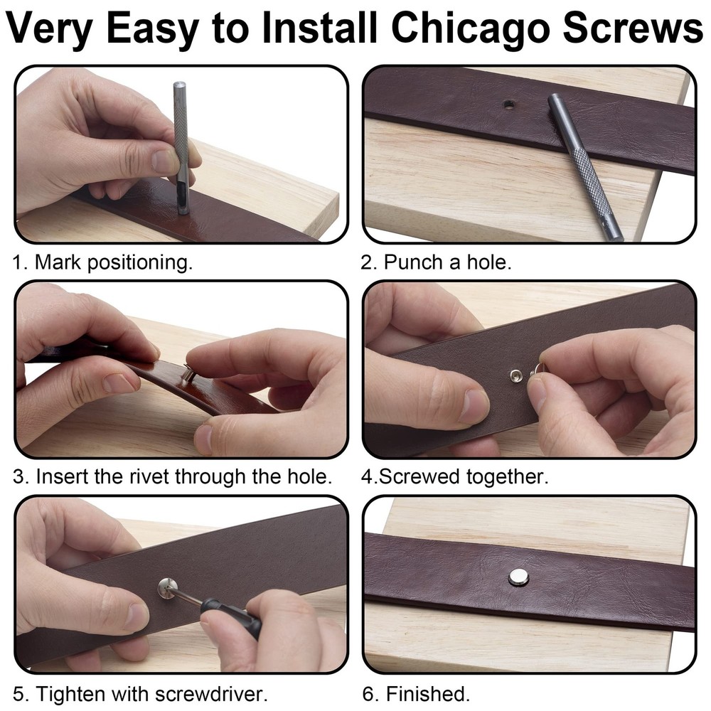 70Sets Chicago Screws Leather Rivets Assorted Screw Rivets Chicago Binding Sc...