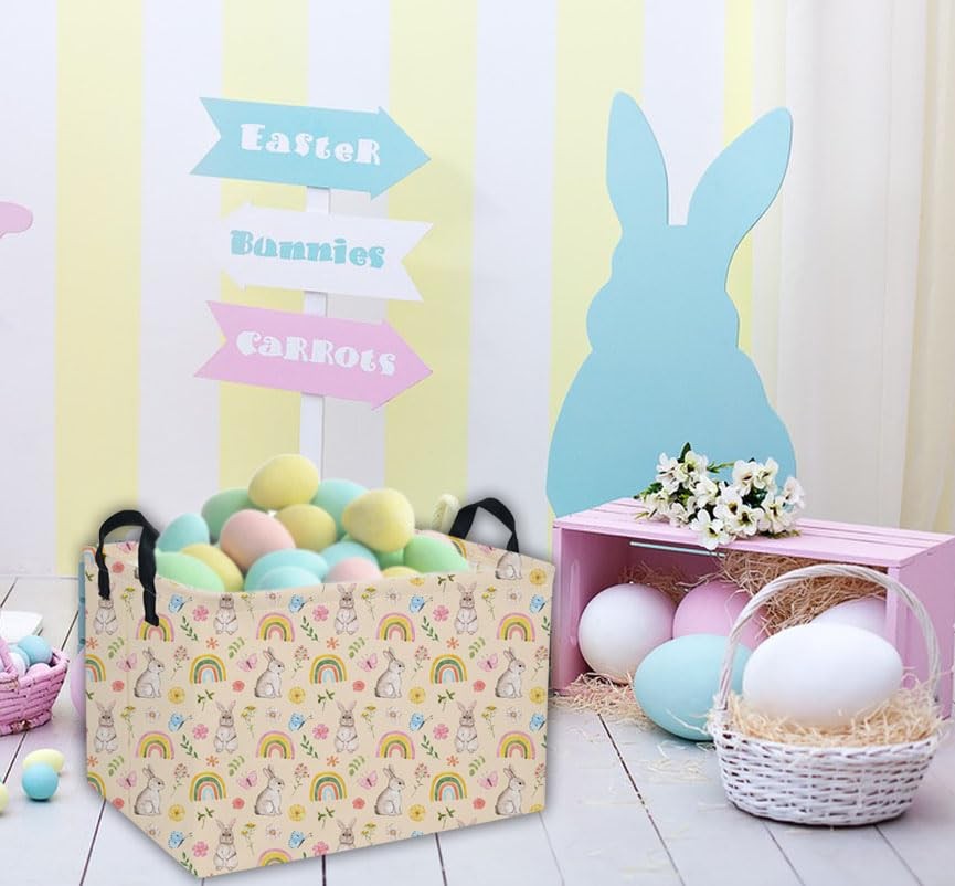 Rectangular Easter Baskets Gift Basket Empty Pink Bunny Kids Storage Bins Bab...