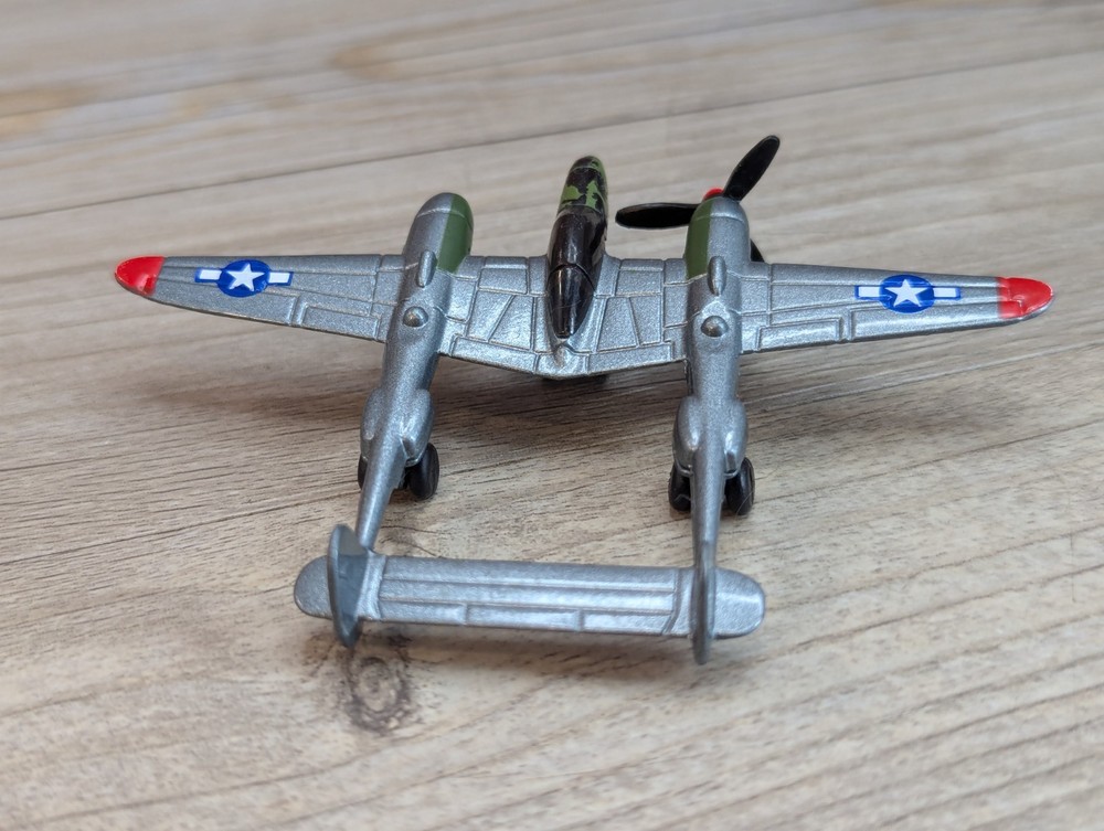 Lockheed P-38 Lightning Diecast Airplane 93114 4" Wingspan Missing Propeller