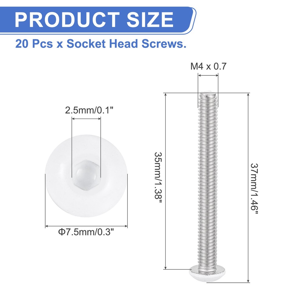 20 Pcs M4-0.7 x 35mm Button Head Socket Cap Screw Machine Screw, White