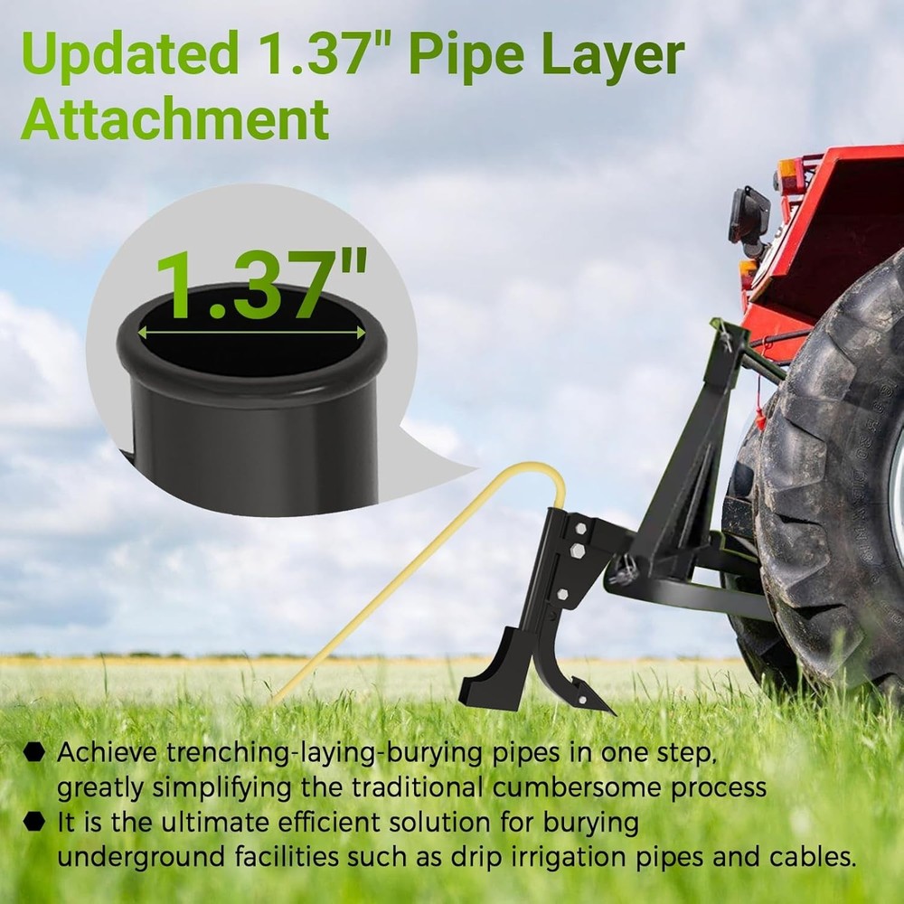 Updated 1.37" Pipe Layer Attachment Fits Hitch Mounted Ripper Shank Plow
