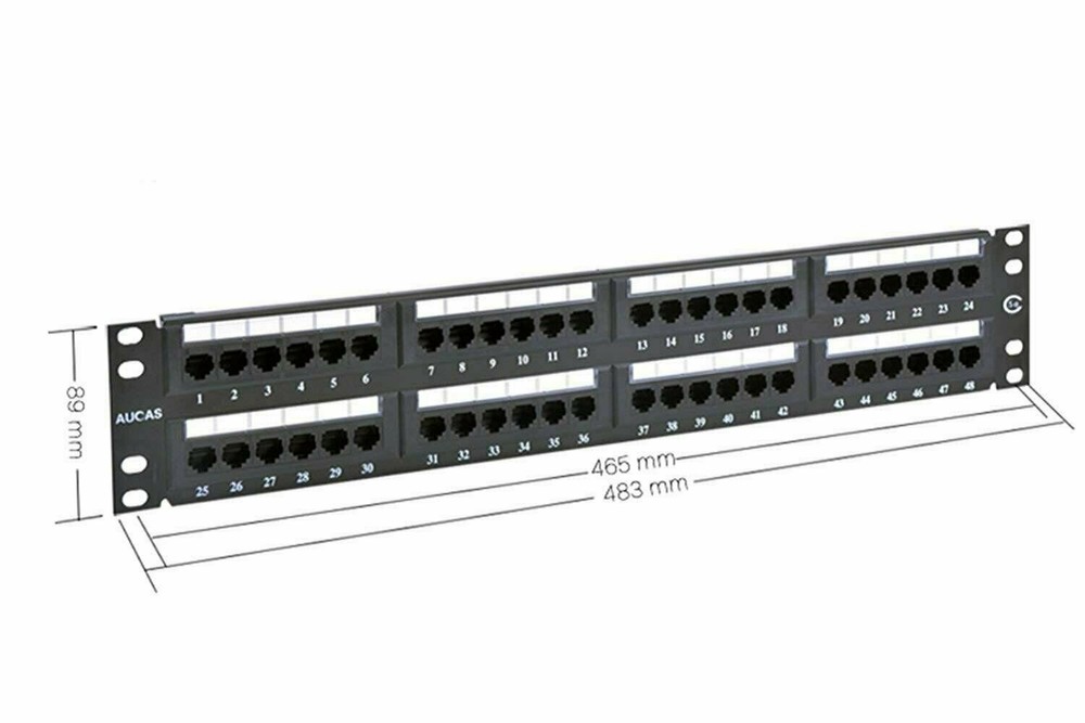 Cat5e 48 Ports UTP Patch Panel Frame 50U Electroplate by Aucas Dust-Proof Cap