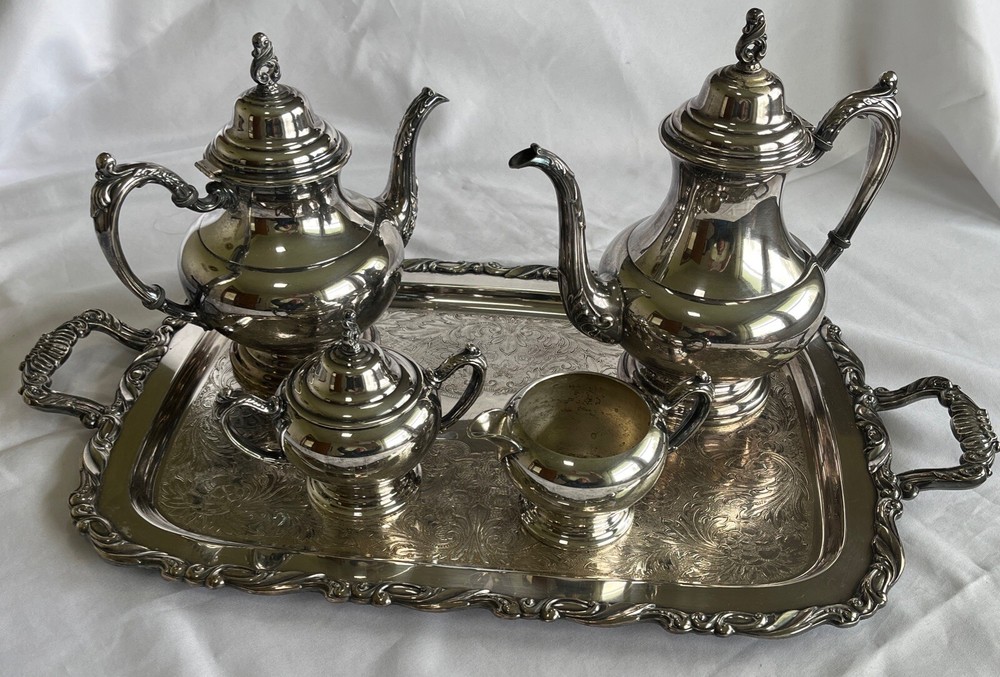Oneida Silversmiths Sea Crest 5-Piece Tea & Coffee Service Silver-Plated Vintage