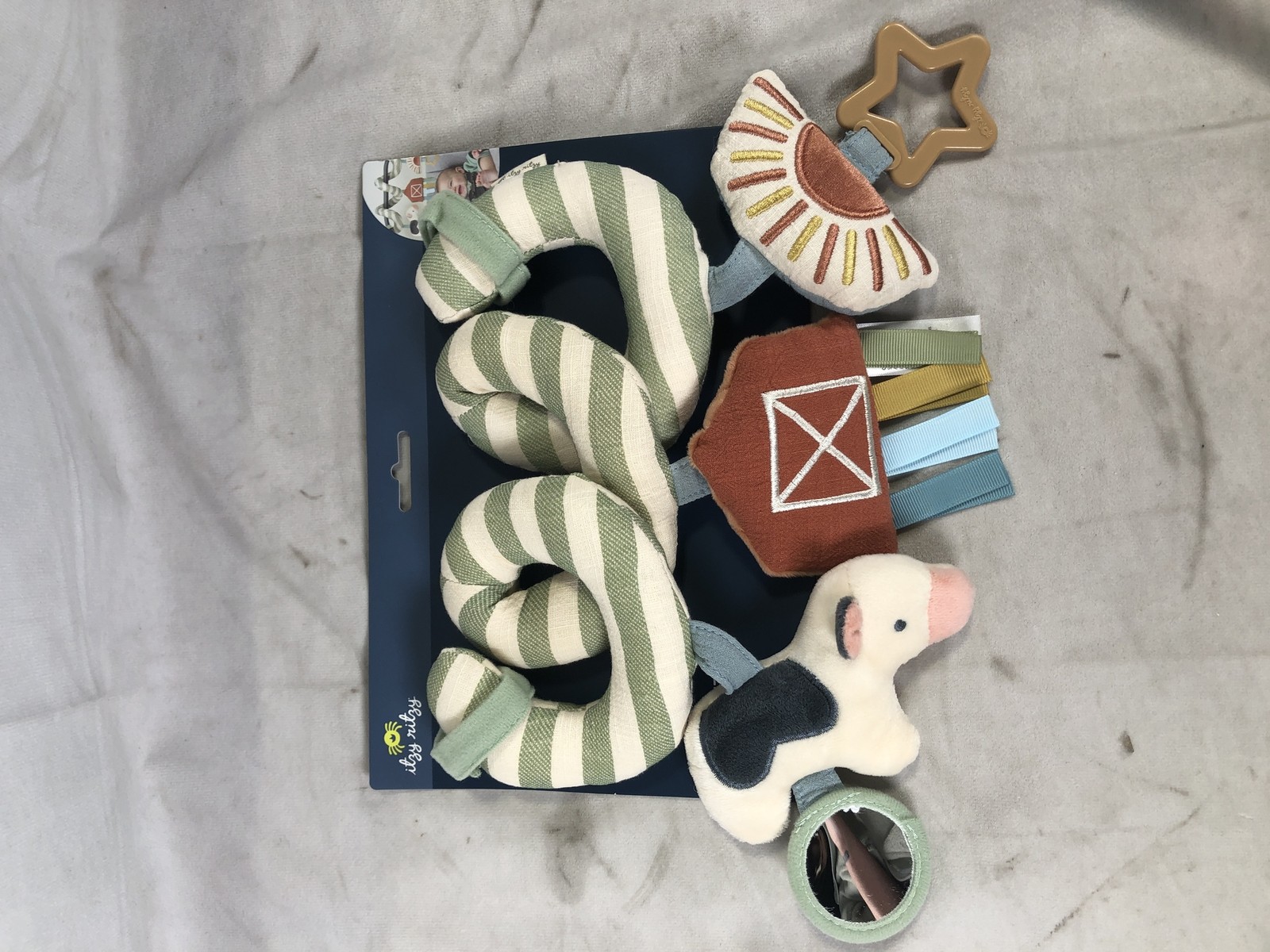 Itzy Ritzy Itzy Bitzy Spiral Farm Baby Toy Mirror Ribbons, Farm