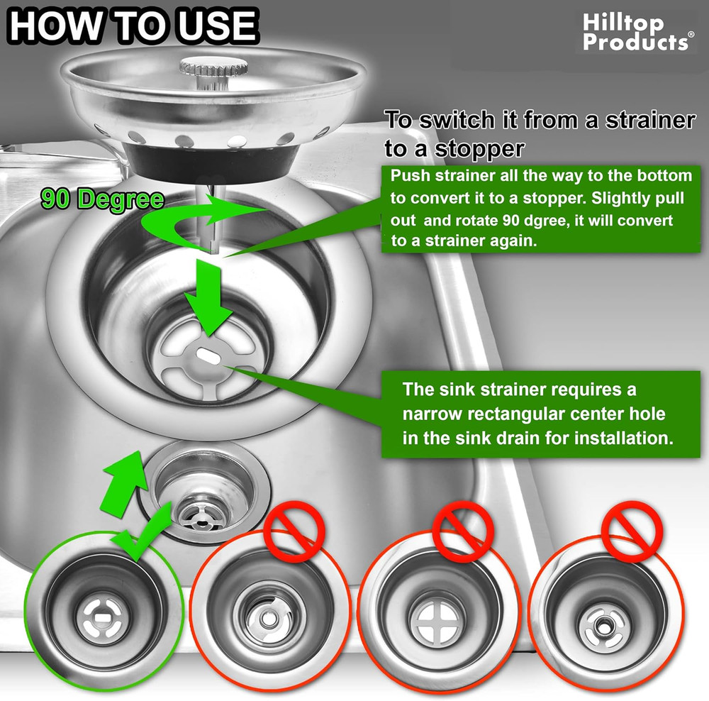 2 Pack - Kitchen Sink Strainer and Stopper Combo Basket Replacement for Standard