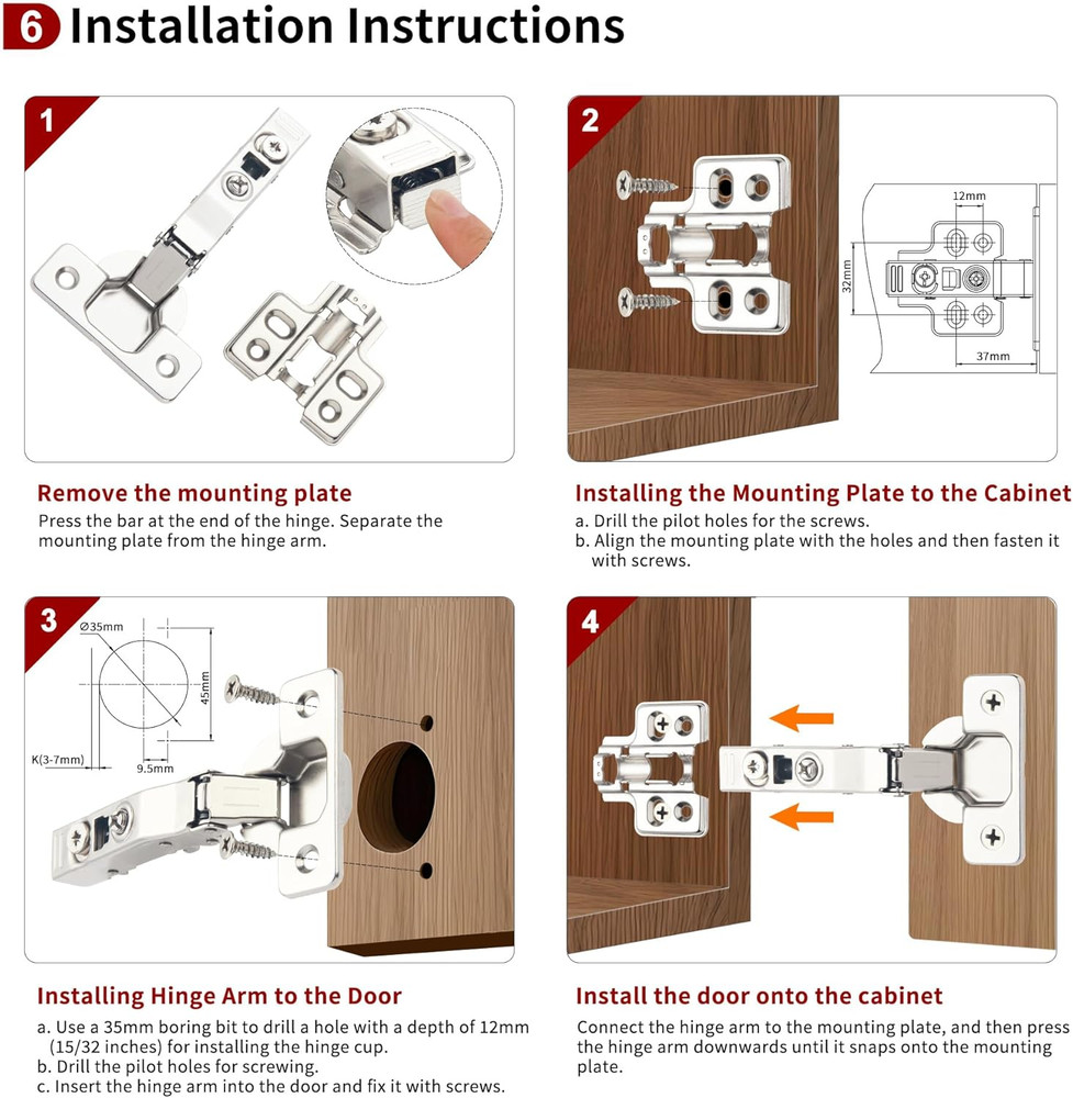 60 Pack Soft Close Concealed Hinges for Kitchen Cabinets, 105° Angle