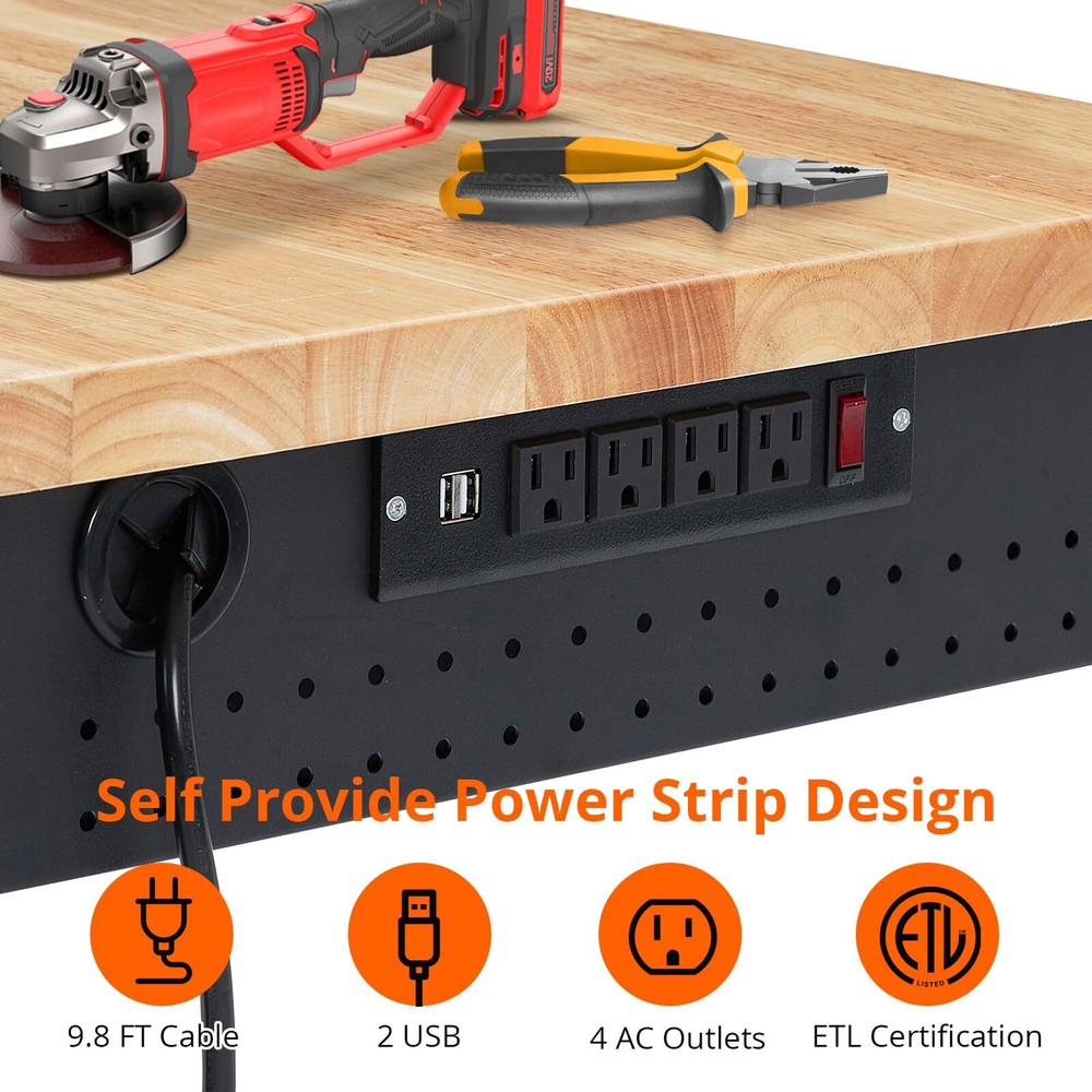 🔥48"Adjustable Workbench Heavy Duty Workstation 2000LB Capacity Power Outlet