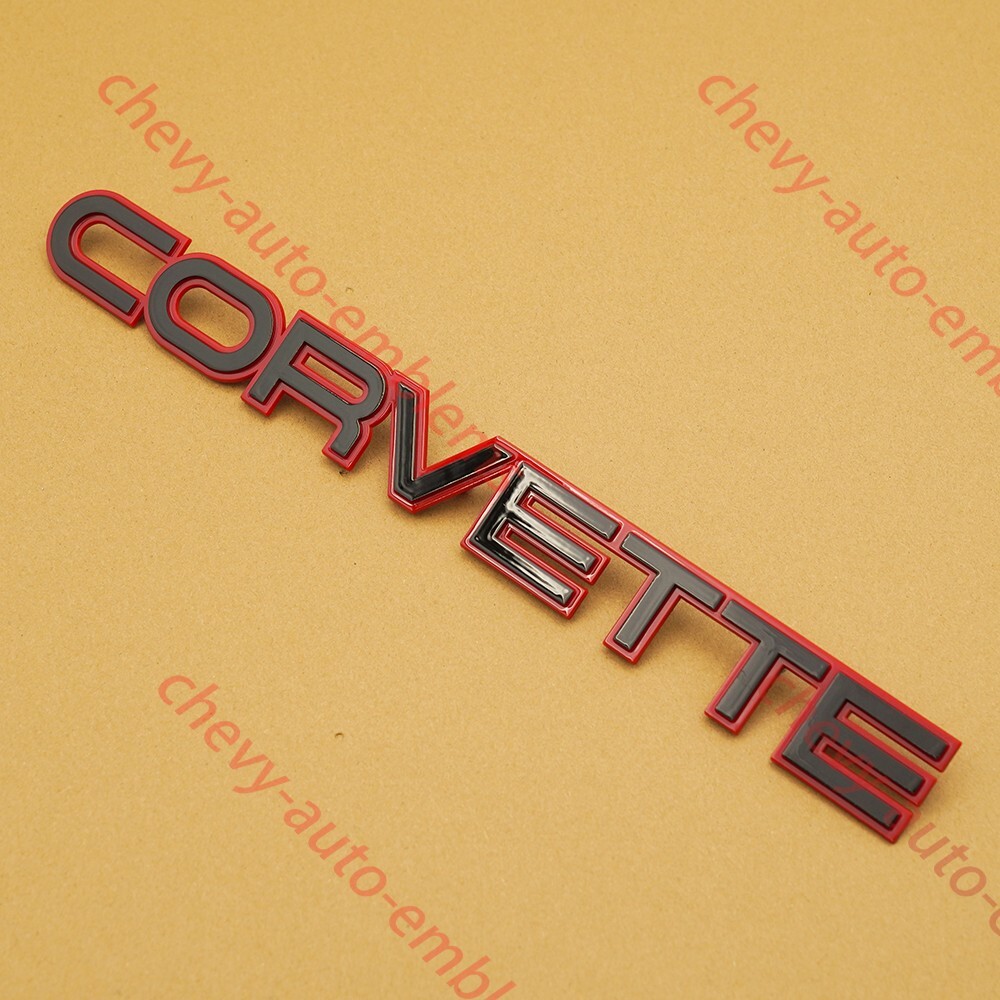 Set of 3 Black 84-96 C4 Front Nose & Rear Gas Lid Emblems Script Letters Badges