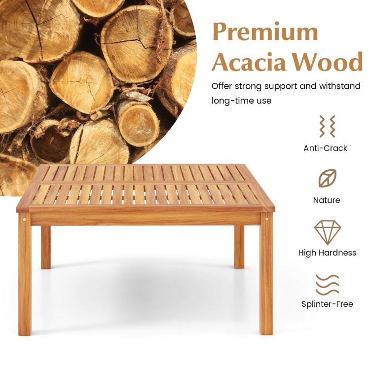 35.5" Patio Outdoor Side Table Slatted Table Top Solid Acacia Wood Coffee Table