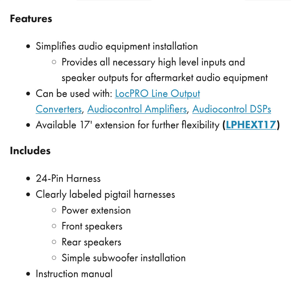 PAC Amplifier Integration Solution for 2011-2020 Non-Amp Ford LPHFD21+LPA-E.4