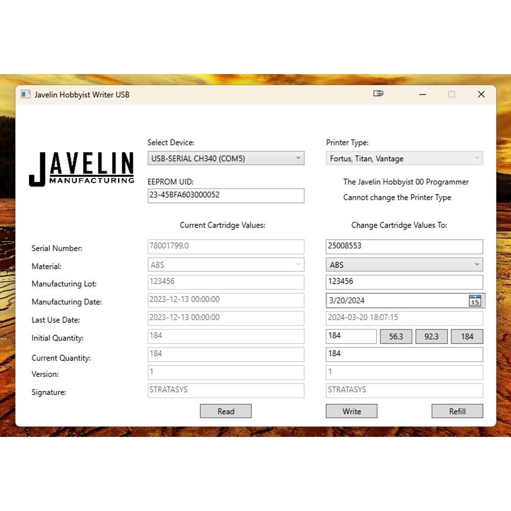 Model 00: Model & Support Refill System for Stratasys® Classic Printers USB