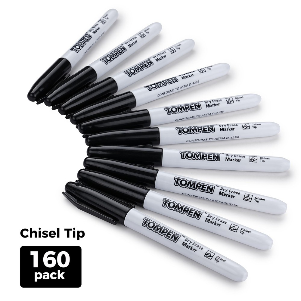 TOMPEN Dry Erase Markers Black,160 Bulk Pack Chisel Tip,Low Odor Quick-Drying...