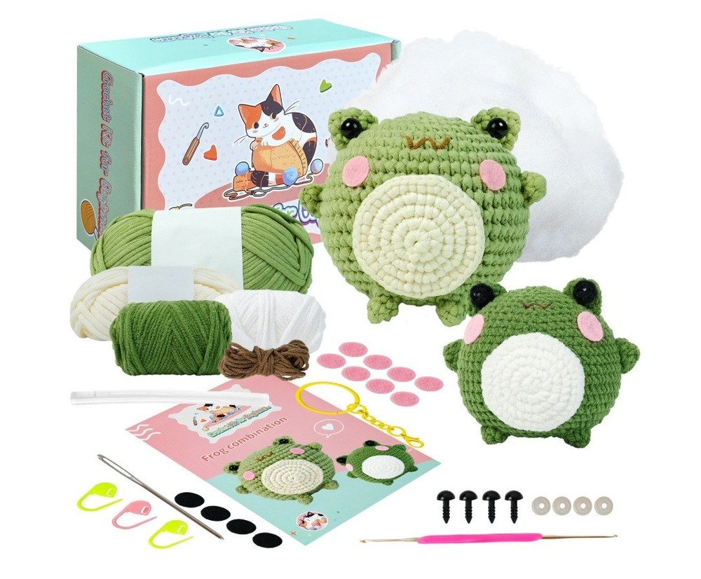 Frog Crochet Kit 2 Pack for Beginners Amigurumi DIY Set with Video Tutorial