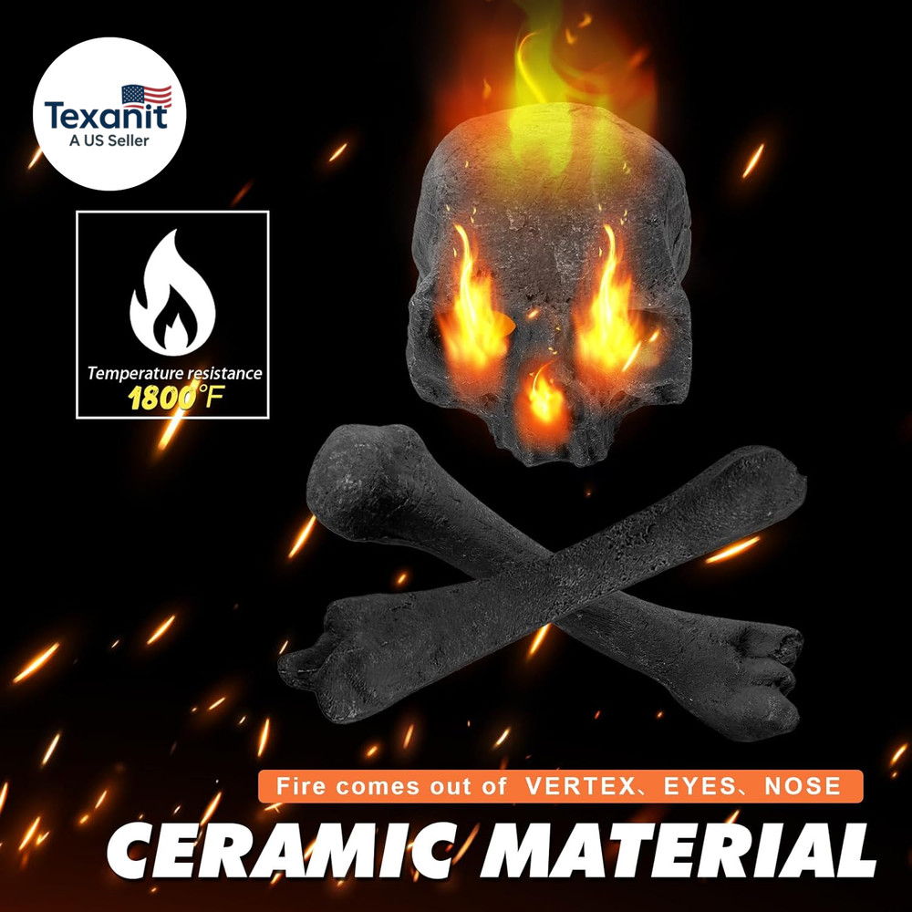 9 Pcs Ceramic Skulls for Fire Pit, Durable Reusable Fireproof Fire Pit Skull Log