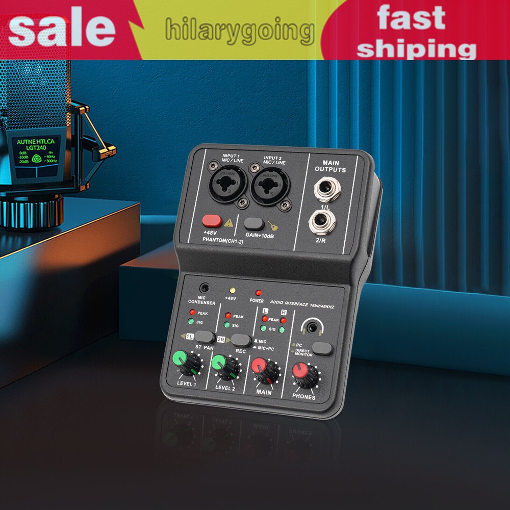 2Channel Mini Audio Mixer USB DJ Sound Mixing Console Amplifier Studio