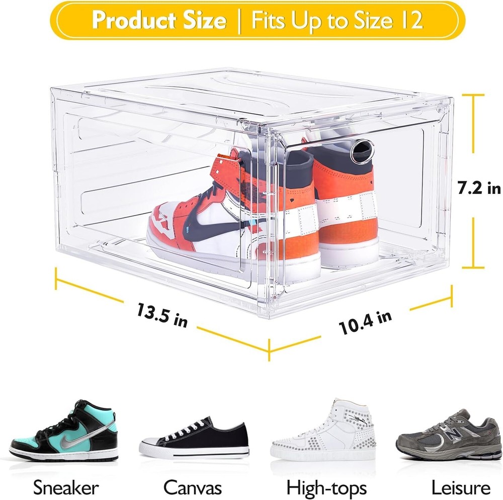 Magnetic Front Door Shoe Storage Boxes - 6 Pack Stackable Containers