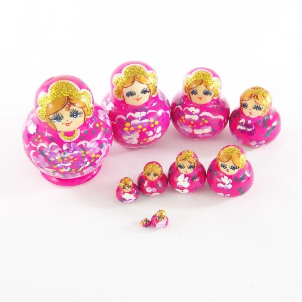 Nesting Dolls Small 10 pcs Neon Pink with Neon Violet