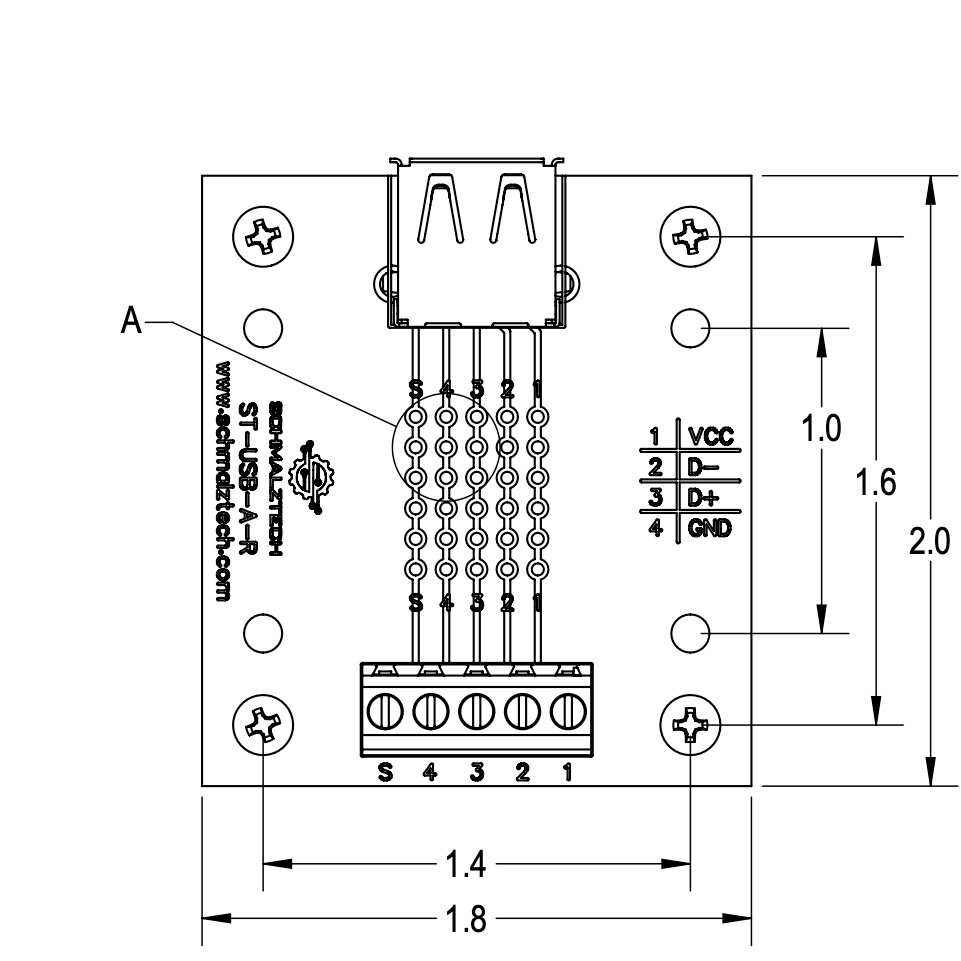 USB Type A Screw Terminal Breakout Board / Interface Module ST-USB-A-R-FT