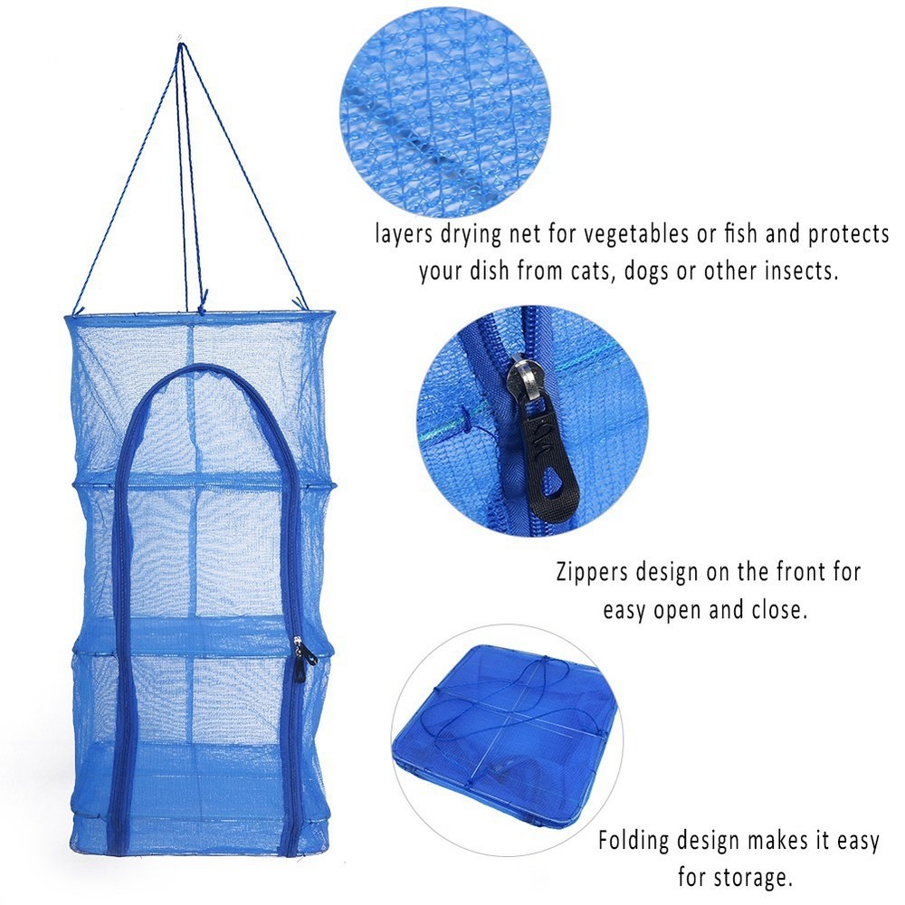 4 Layers Hanging Dry Net Mesh Zipper Opening Blue CJMA