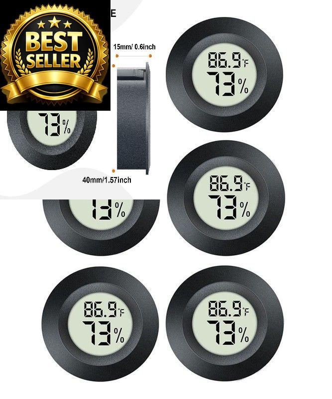 JEDEW 6 Pack Hygrometer Thermometer Digital Humidity Meter Black