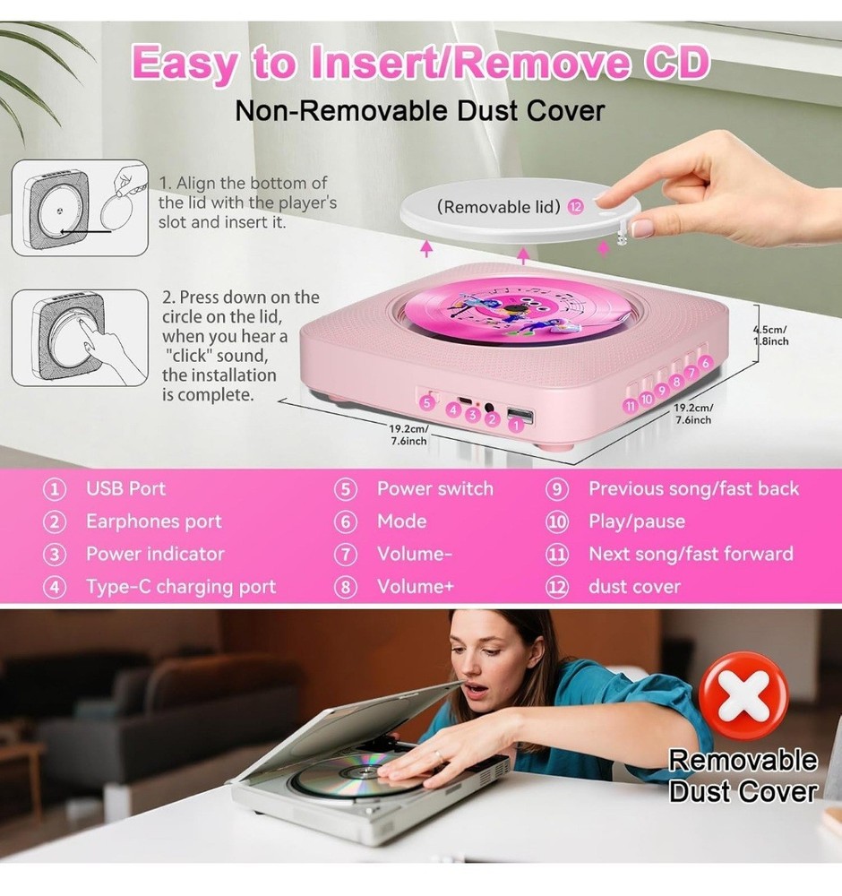 Portable Multifunctional CD / Bluetooth Speaker (Pink) Brand New