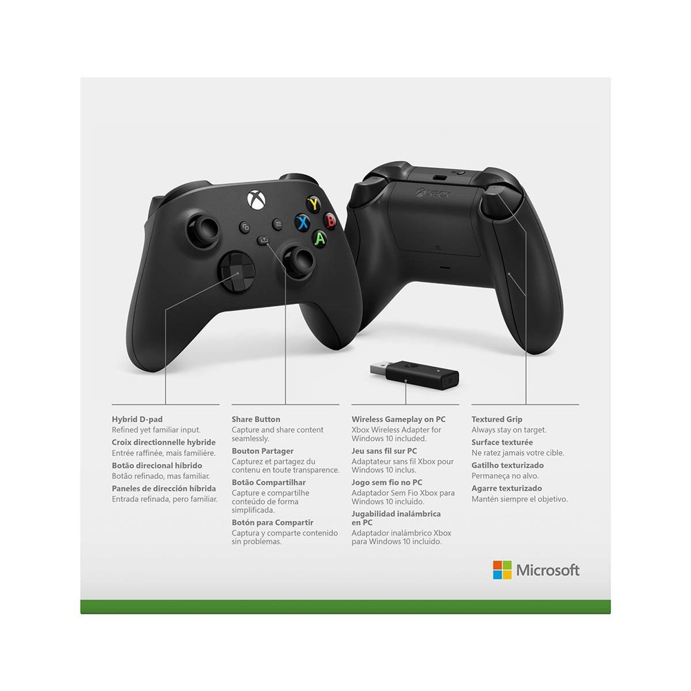 Xbox Wireless Controller Carbon Black + Wireless Adapter for Windows (Xbox