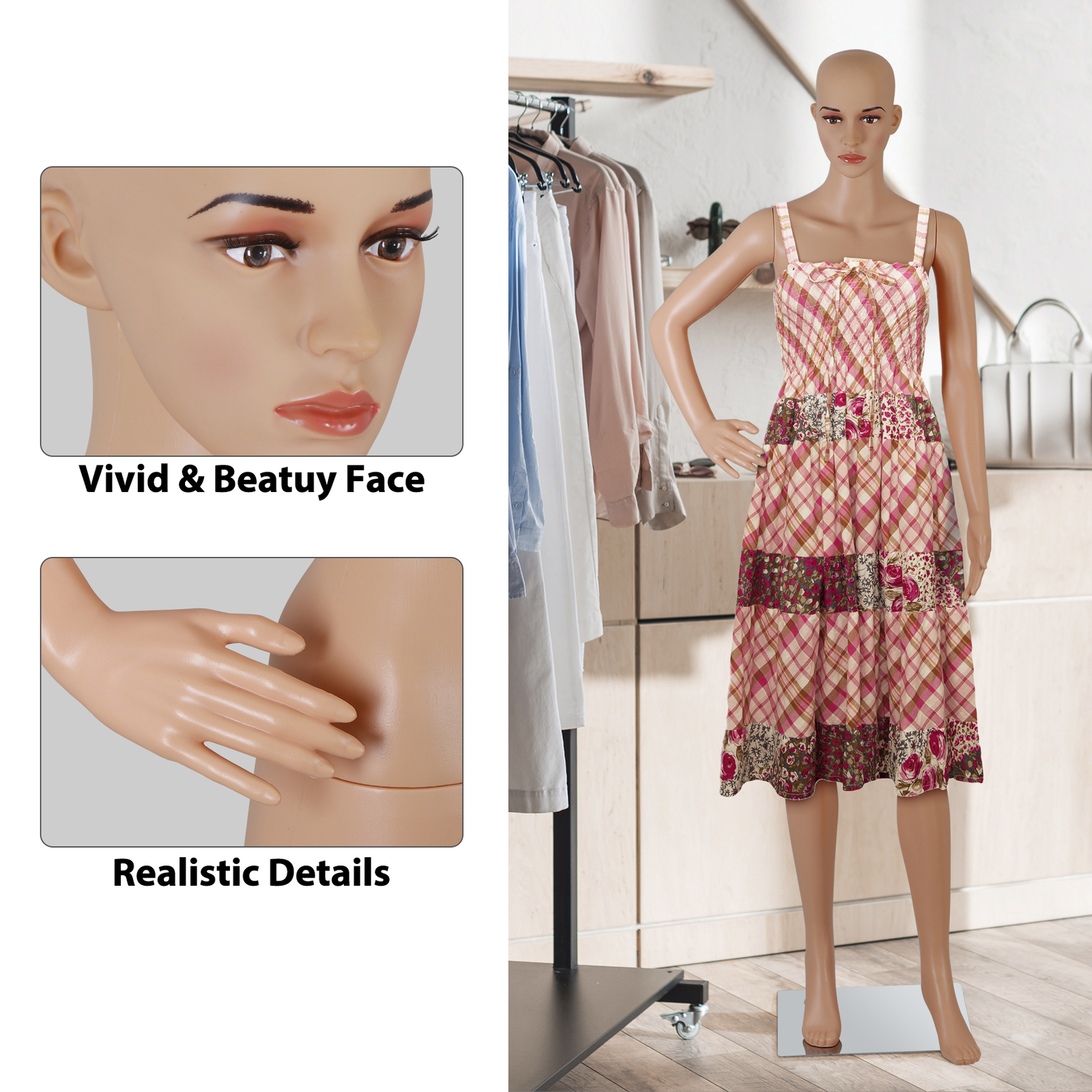 69 Inch Female Mannequin Full Body Dress Form Detachable Mannequin Stand w/Base