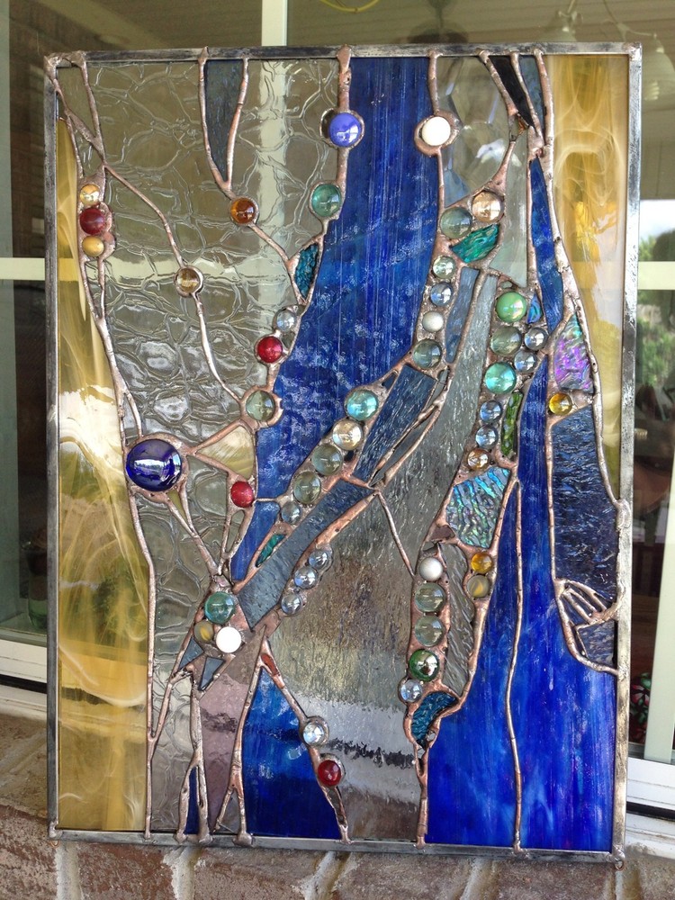 Stained Glass Window Abstract Suncatcher Panel OOAK