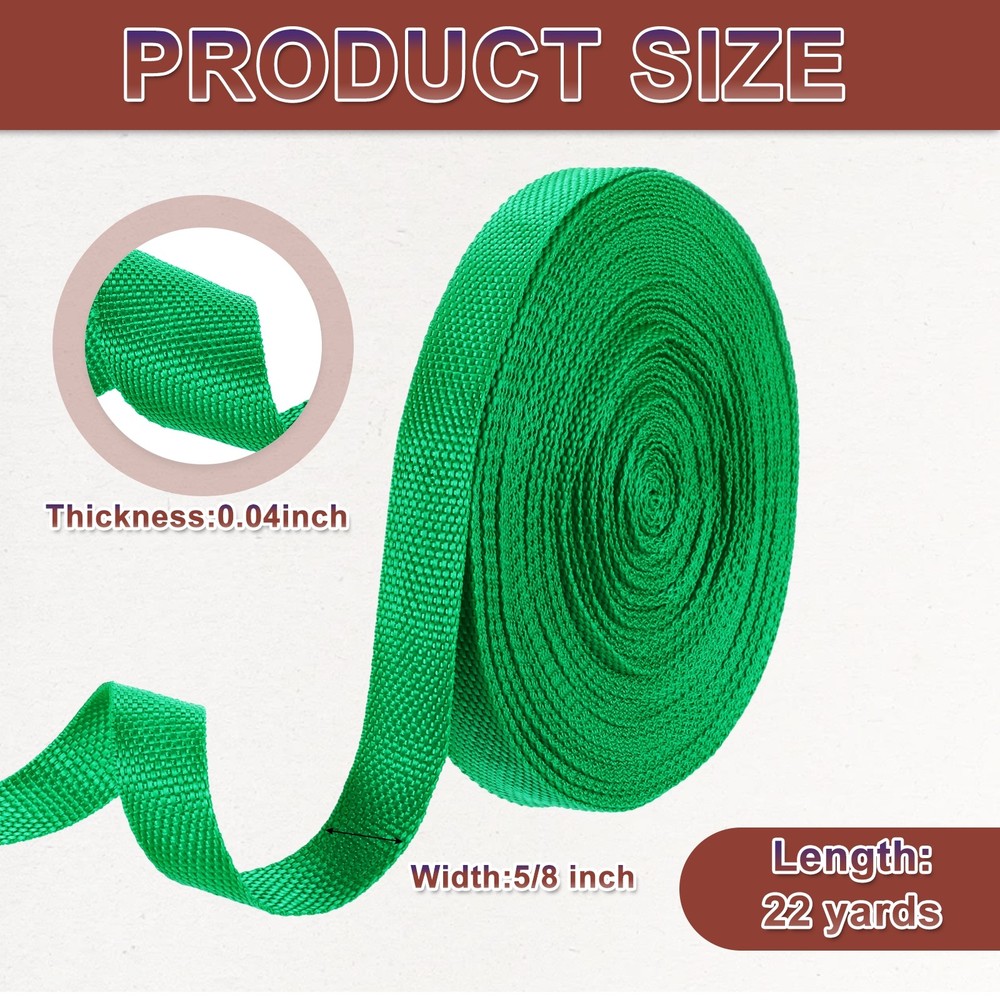 Nylon Webbing Strap, 22 Yards x 3/4" Polypropylene Flat Webbing Strap (Green)