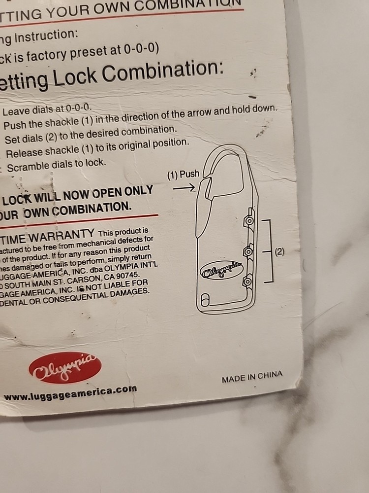 Olympia Sealed 3 Dial Combination Lock Luggage Security