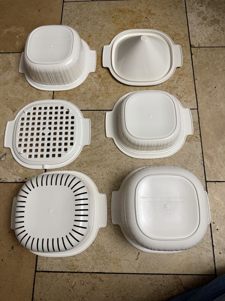 RUBBERMAID MICROWAVE COOKWARE 9 PC STACKING NESTING SET 3 2 & 1 QT BOWLS +
