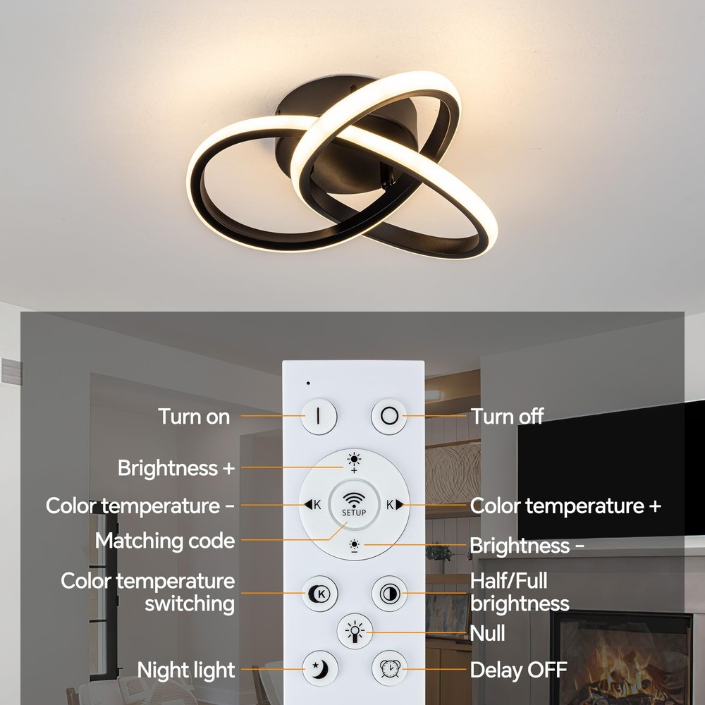 10 Inch Modern Ceiling Light, 24W LED Dimmable Ceiling Light with Remote Cont...