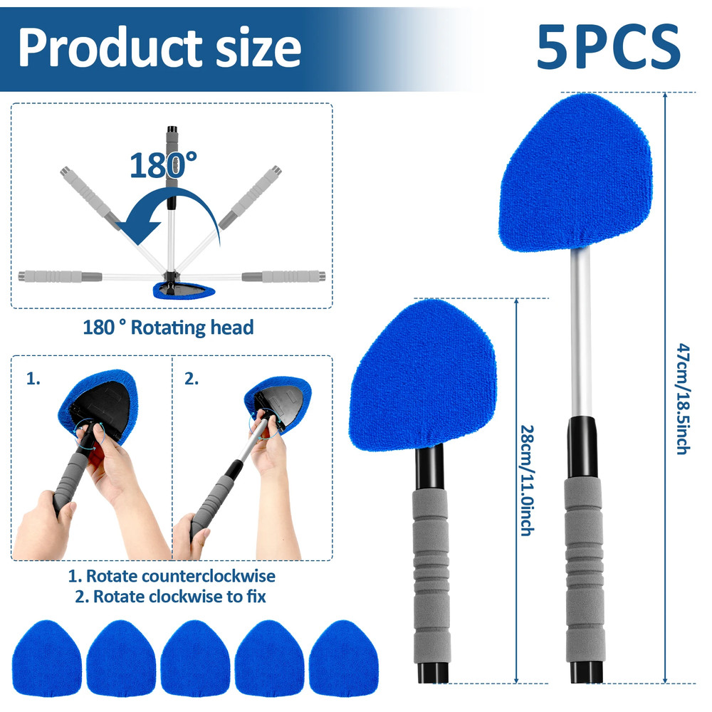 7 Pcs Windscreen Extendable Microfiber Glass Cleaner with 4x Cleaning Pads