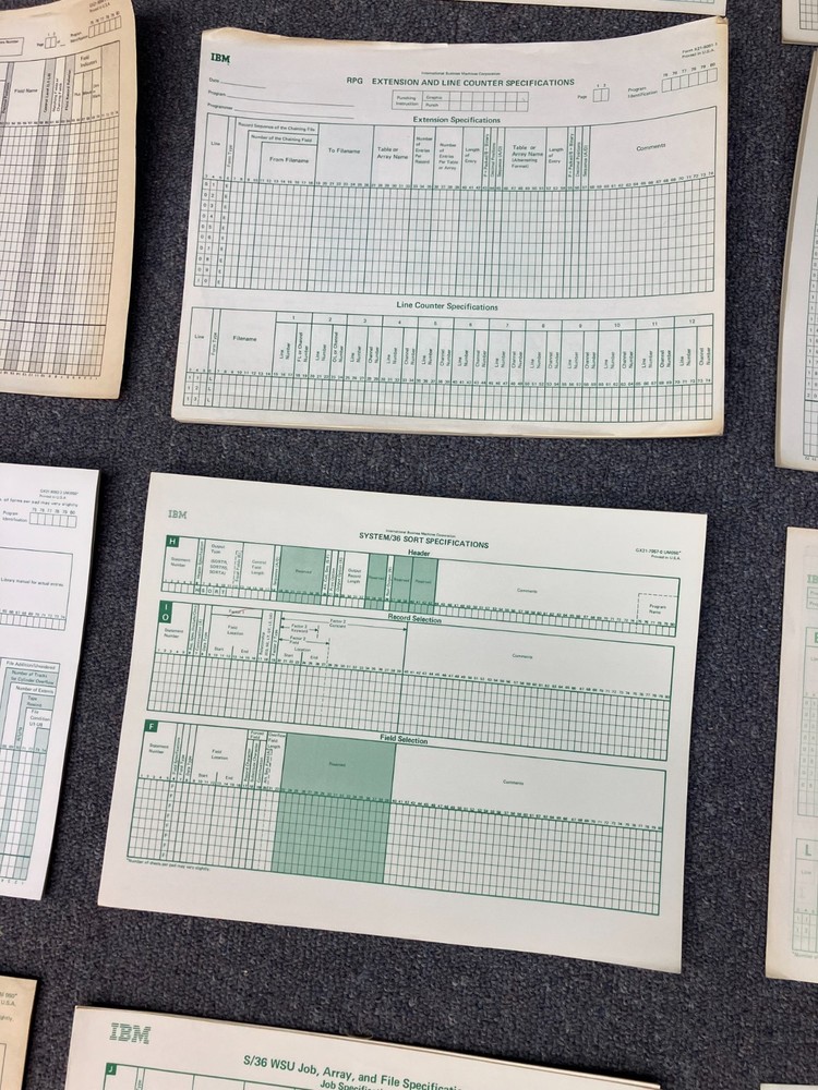 20 IBM S/36 AS/400 RPG OTHER Specifications Sheets Paper Pads Cards Coding Forms