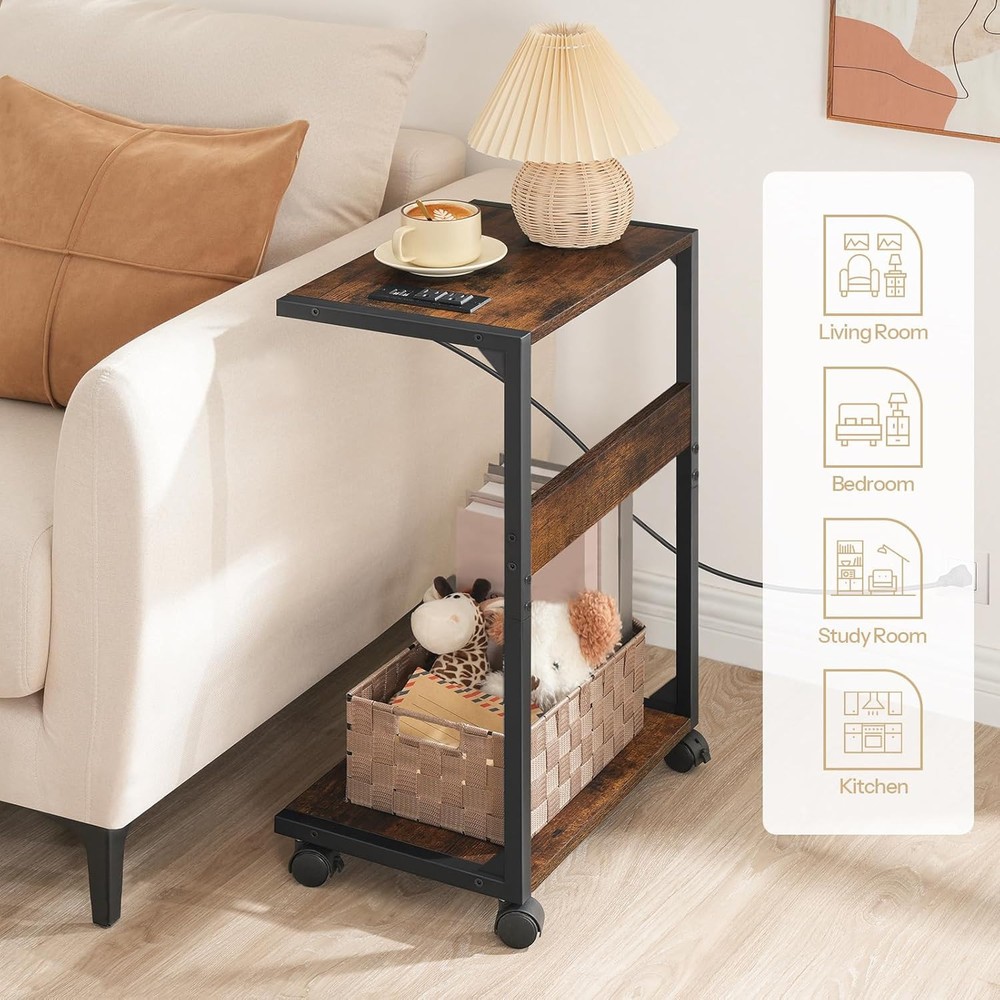 HOOBRO Computer Tower Stand, PC Stand with Charging Rustic Brown, Black