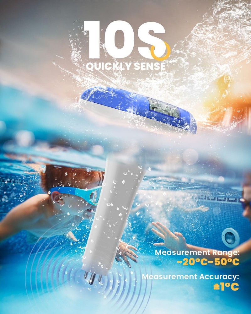 Pool Thermometer Floating Easy Read Solar Powerd With Lcd Large Digital Display