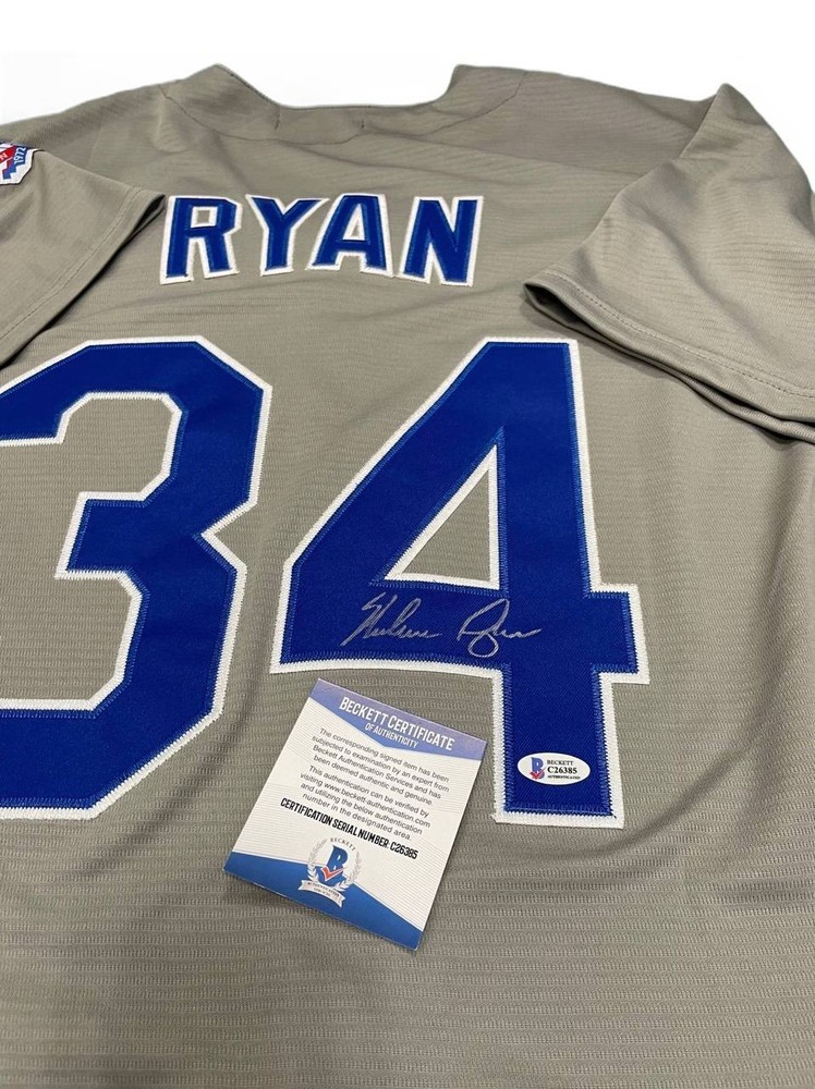 Grey Jersey MLB Nolan Ryan Signed Autographed #34 BAS COA