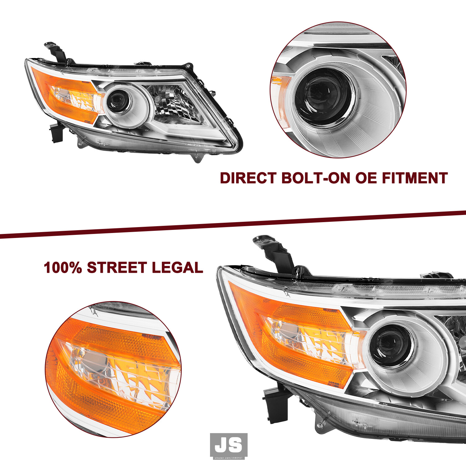 For 2011-2017 Honda Odyssey Halogen Chrome Housing Amber Corner Headlights Pair