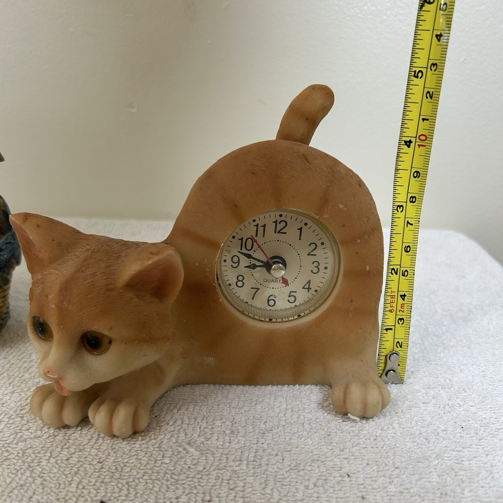 Orange Tabby Wagging Tails Cat Clock - 6"W x 5"H